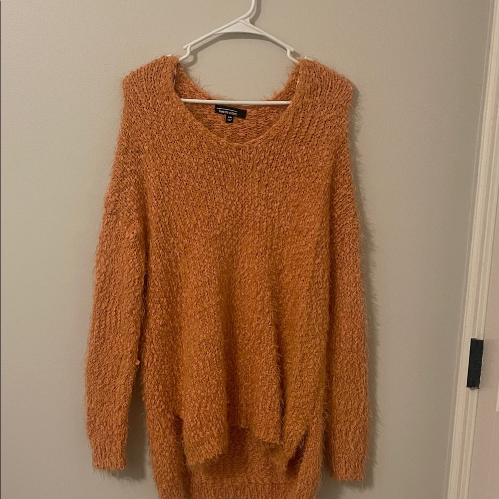 Women's V-Neck Fuzzy Orange Sweater